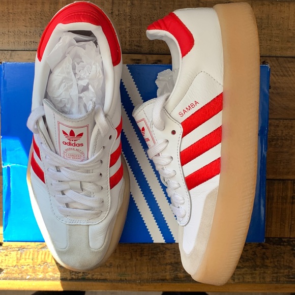 ADIDAS SAMBAE WHITE BETTER SCARLET GUM GEL BOTTOM SNEAKER RED WHITE - Picture 5 of 7